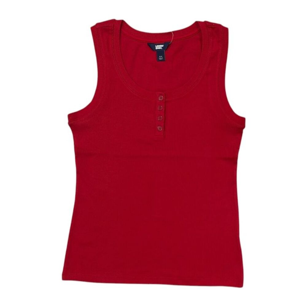 Lands' End Women's Lightweight Relaxed Fit Scoop Neck Ribbed Tank Top - Red